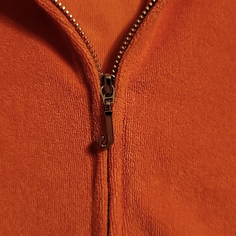 Juicy Couture Hoodie Jacket Women's Large Orange Terry Cloth Zip-Up Vintage Logo - Picture 5 of 10